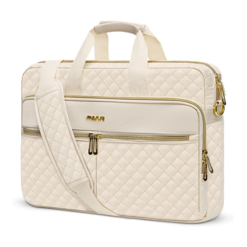 MOSISO 13-17.3 inch Laptop Bag, Laptop Briefcase Messenger | Compatible with MacBook, Square Quilted Computer Bag Work Office Business with 3 Pockets&Strap