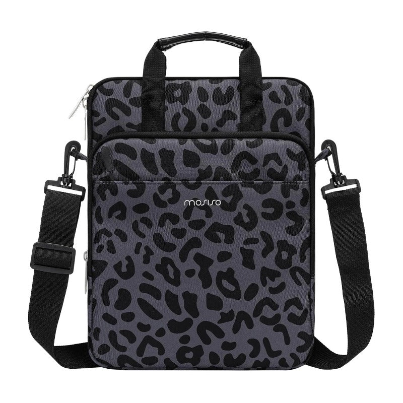 MOSISO 12.9 inch Tablet Sleeve Bag for iPad Pro 13 M4&iPad Air 13 M3 M2,iPad Pro 12.9 M2 M1 6/5th,Surface Laptop Go 12.4,Galaxy Tab S8+/S9+ 12.4, Leopard Grain Tablet Shoulder Bag with 3 Pockets