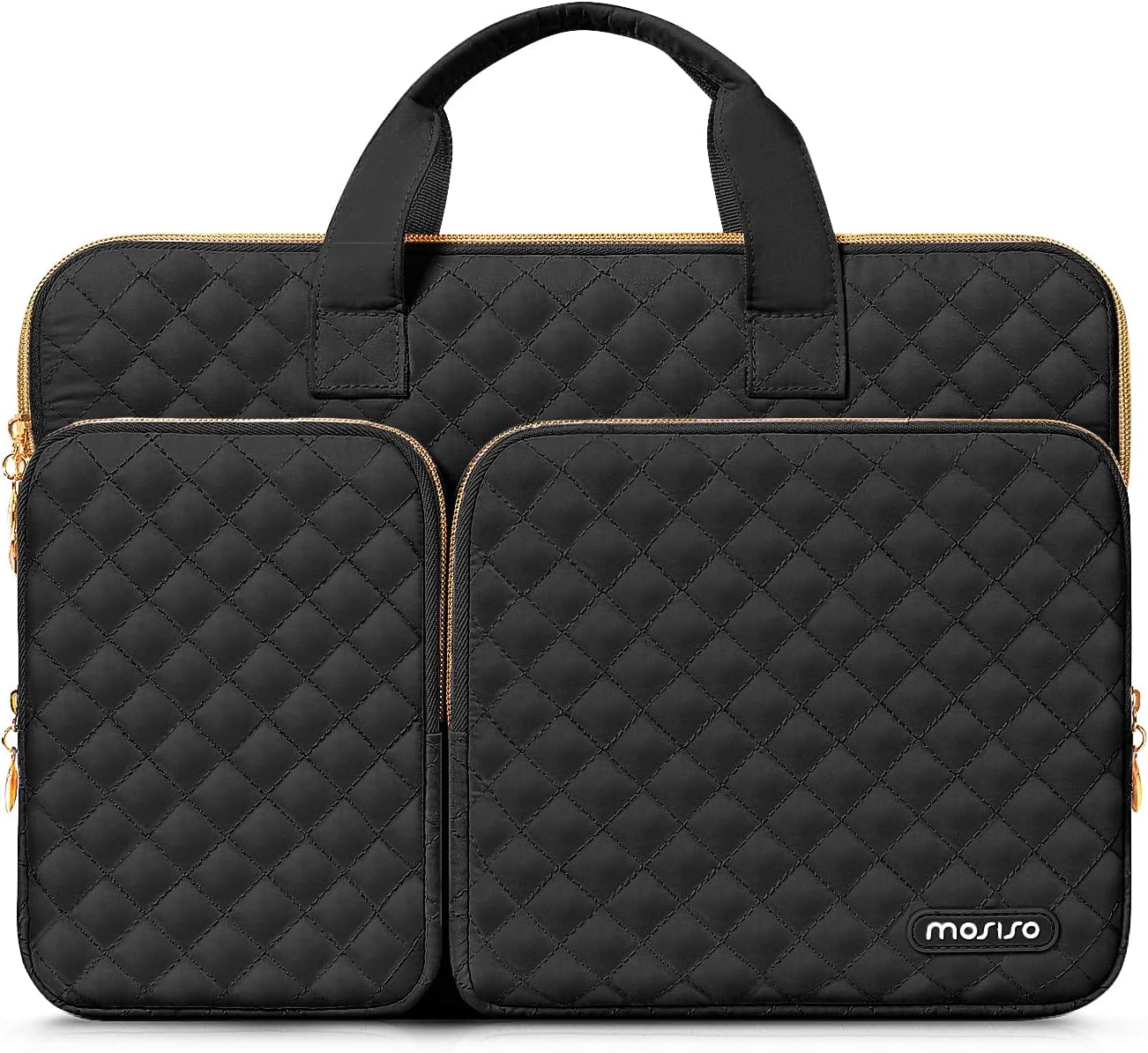 MOSISO 360 Protective Laptop Sleeve Compatible with MacBook Air/Pro,13-13.3 inch Notebook,Compatible with MacBook Pro 14 M3 M2 M1 2023-2021, Square Quilted Bag with 2 Pockets&Handle&Belt, Black iMosiso
