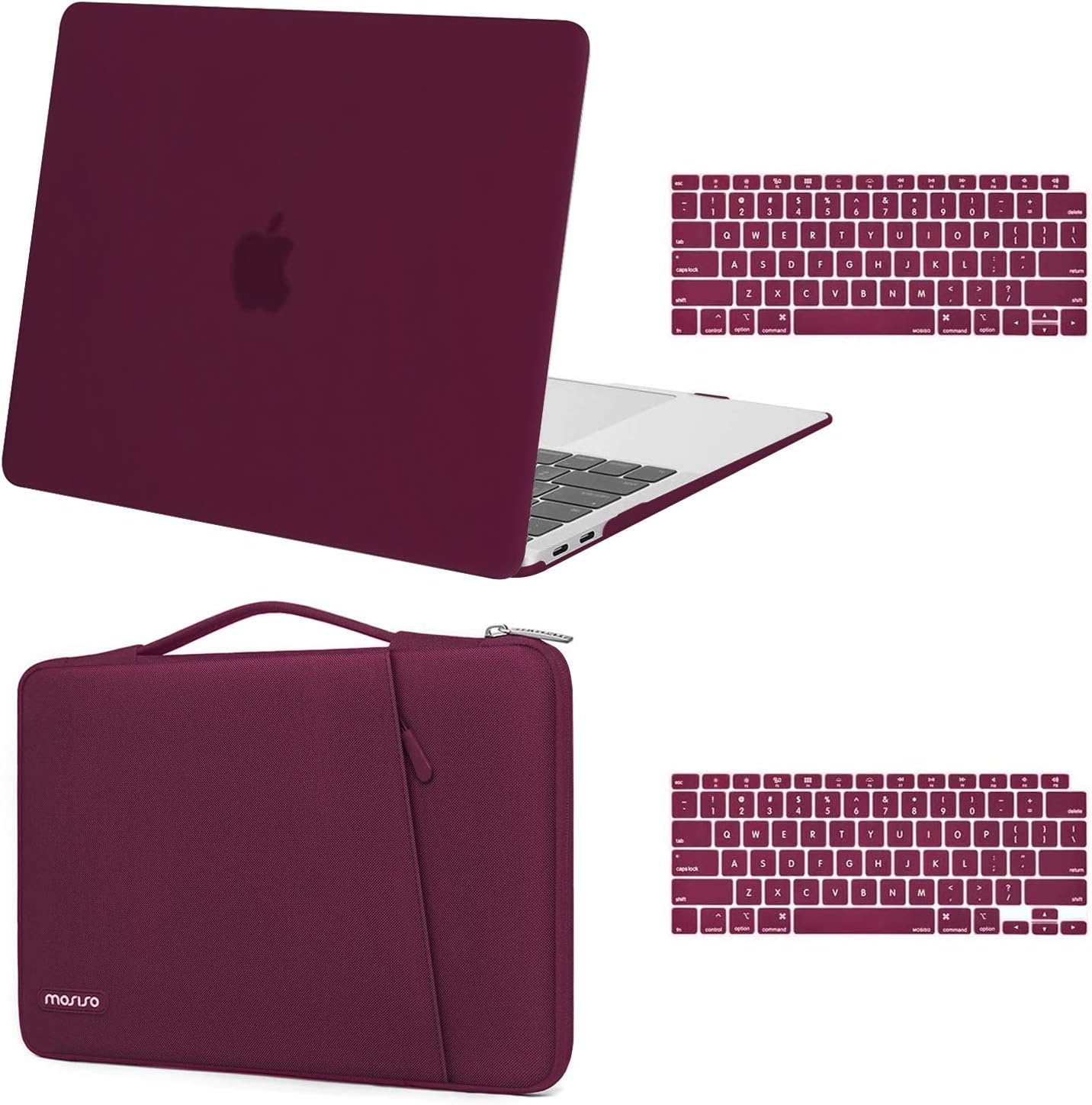 MOSISO Compatible with MacBook Air 13 inch Case 2022 2021 2020 2019 2018 Release A2337 M1 A2179 A1932 Retina Display Touch ID, Plastic Hard Shell&360 Protective Sleeve Bag&Keyboard Skin, Marsala Red iMosiso