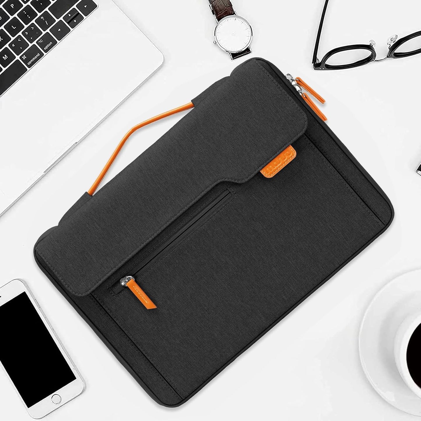 MOSISO 360 Protective Laptop Sleeve Compatible with MacBook Air/Pro, 13-13.3 inch Notebook, Compatible with MacBook Pro 14 inch M3 M2 M1, Flapover Bag with Fully Open Zipper&Handle&Pockets, Black iMosiso