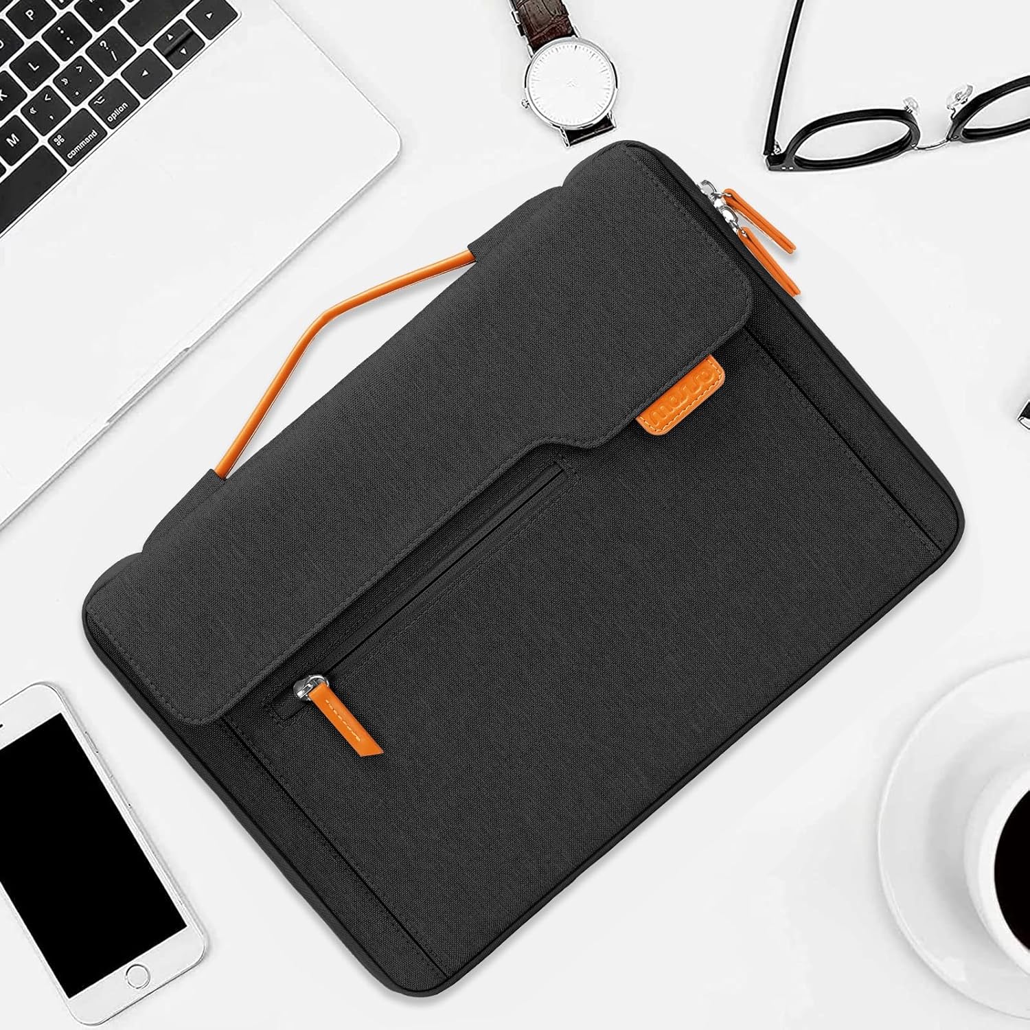 MOSISO 360 Protective Laptop Sleeve Compatible with MacBook Air/Pro, 13-13.3 inch Notebook, Compatible with MacBook Pro 14 inch M3 M2 M1, Flapover Bag with Fully Open Zipper&Handle&Pockets, Black iMosiso