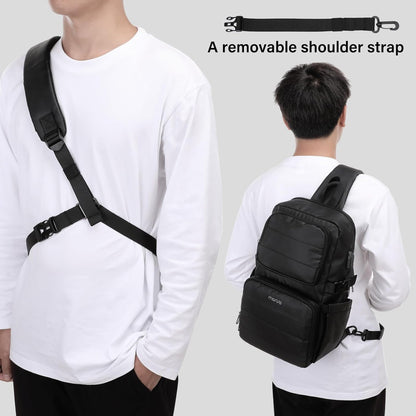 MOSISO Sling Backpack Travel Hiking Daypack for Men Women, Waterproof Crossbody Sling Bag with USB Charging Port & 2 Front Pockets One Shoulder Chest Bag for Outdoor Sports, Black iMosiso