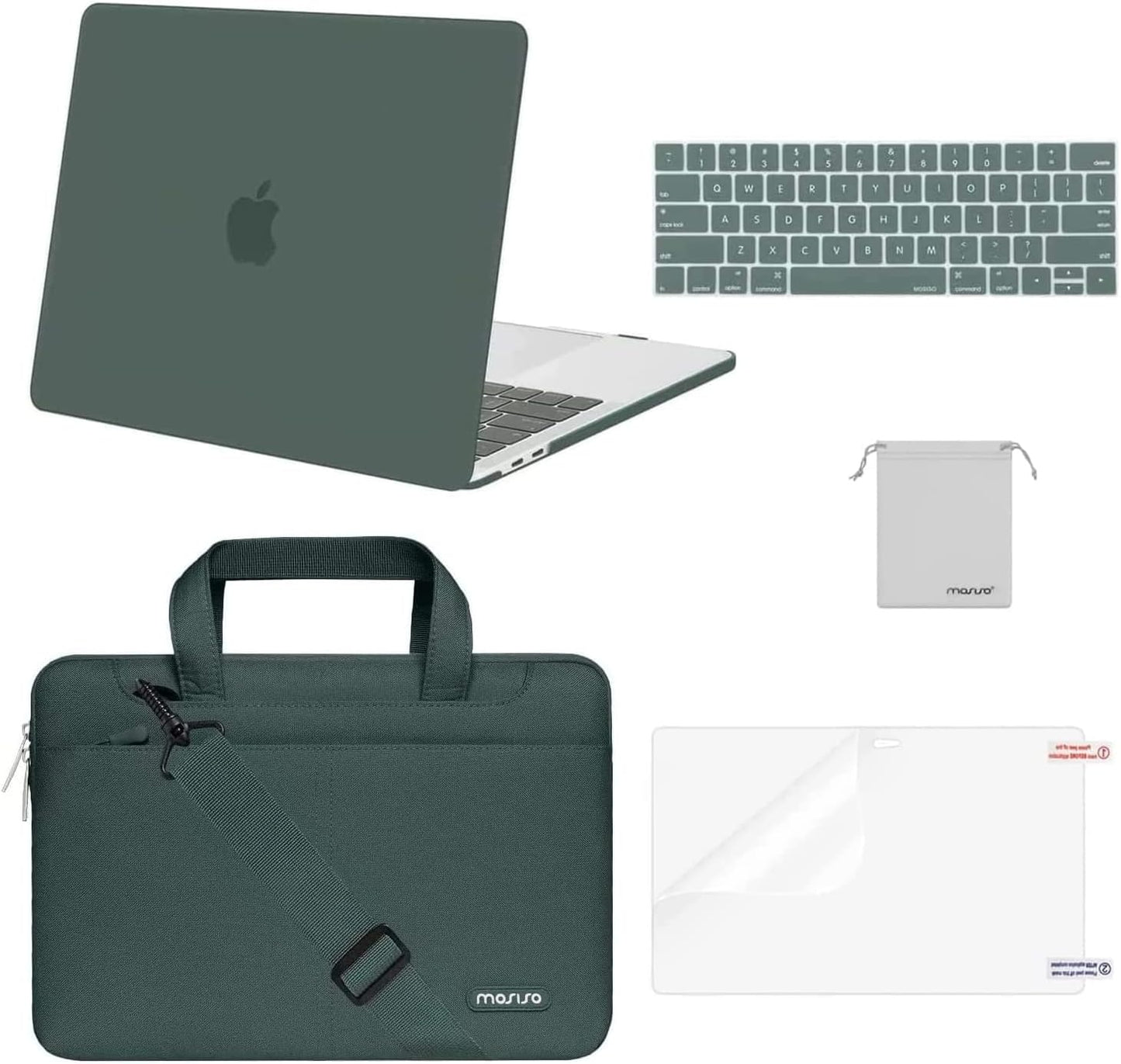 MOSISO Compatible with MacBook Pro 13 inch Case M2 2023, 2022-2016 A2338 M1 A2251 A2289 A2159 A1989 A1708 A1706, Plastic Hard Case&Shoulder Bag&Keyboard Skin&Screen Protector&Storage Bag,Emerald Green iMosiso