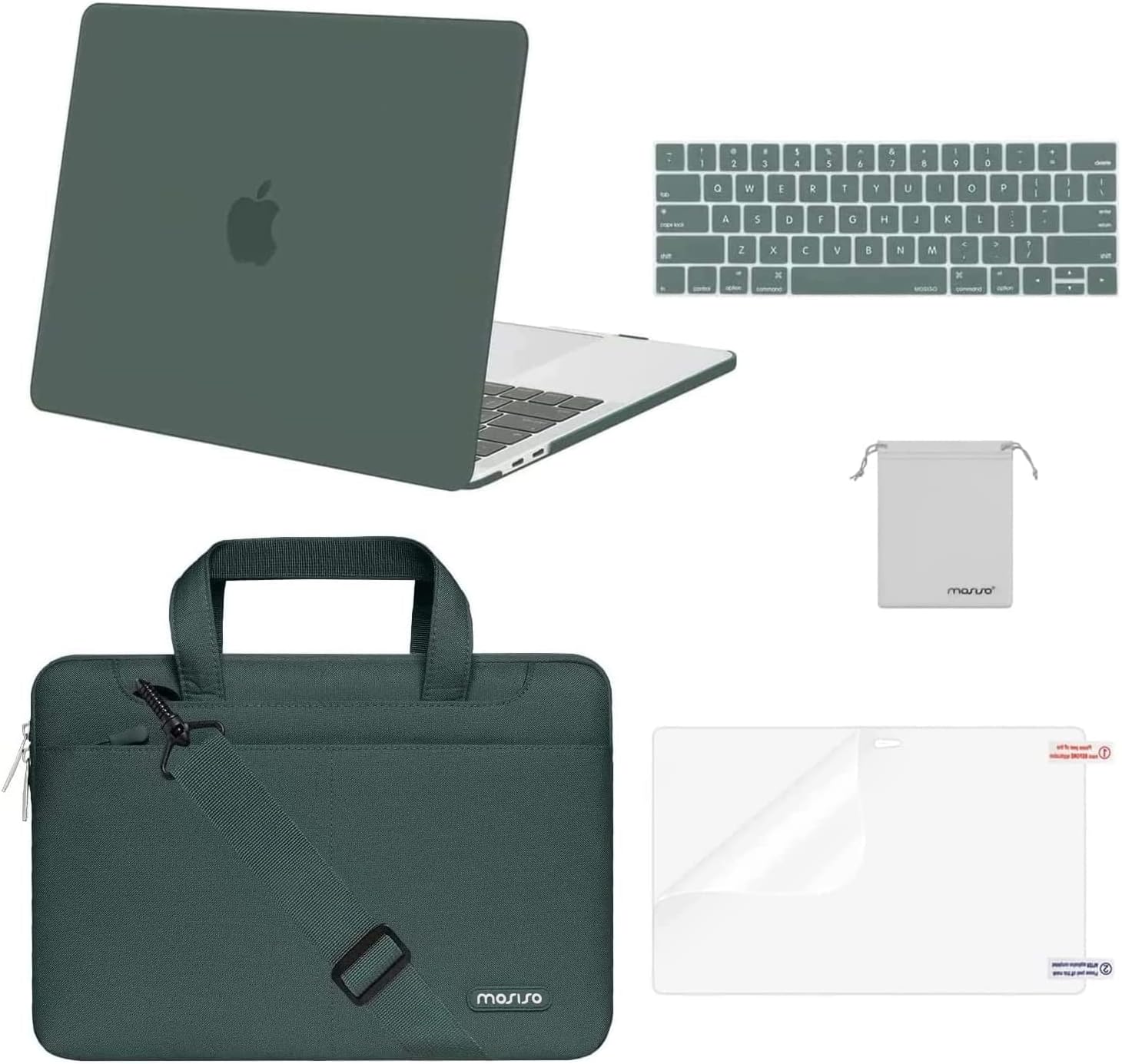 MOSISO Compatible with MacBook Pro 13 inch Case M2 2023, 2022-2016 A2338 M1 A2251 A2289 A2159 A1989 A1708 A1706, Plastic Hard Case&Shoulder Bag&Keyboard Skin&Screen Protector&Storage Bag,Emerald Green iMosiso