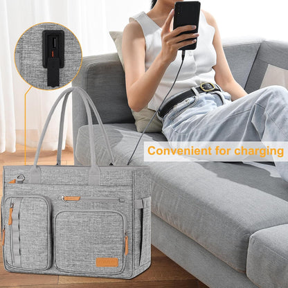 MOSISO Multi-Pocket Teacher Tote Bag, 15.6-Inch Laptop Compatible, USB Charging Port, Insulated Side Pockets & Rear Trolley Sleeve