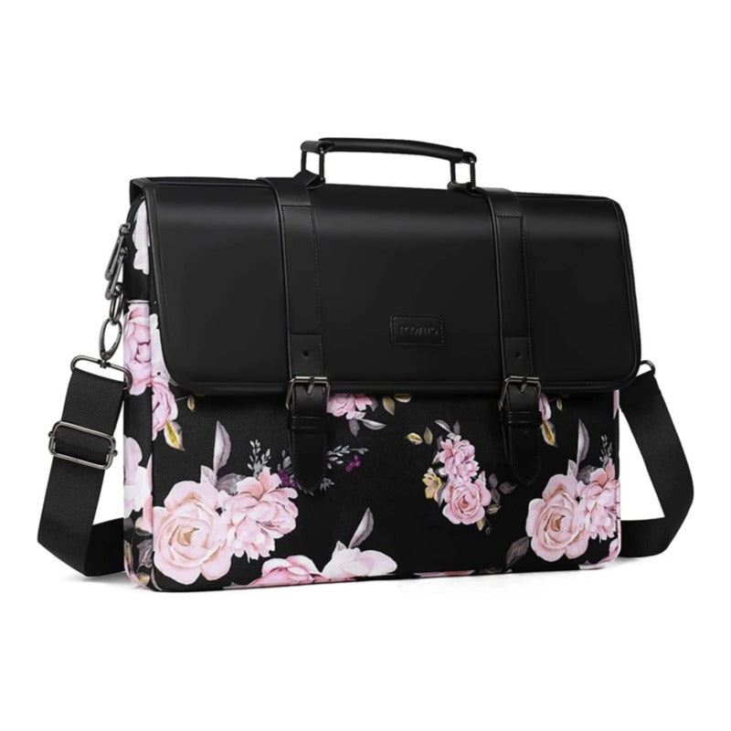 MOSISO Laptop Shoulder Bag Compatible with MacBook Pro 16 inch 2023-2019 M2 A2780 M1 A2485 A2141/Pro 15 A1398,15-15.6 inch Notebook,Peony Polyester&PU Leather Flapover Briefcase Sleeve with Belt
