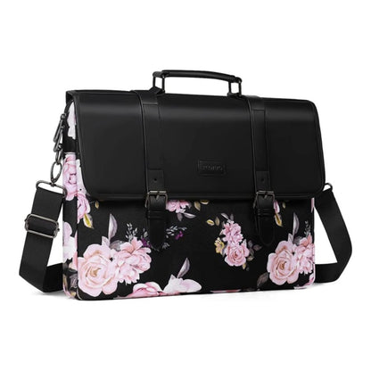 MOSISO Laptop Shoulder Bag Compatible with MacBook Pro 16 inch 2023-2019 M2 A2780 M1 A2485 A2141/Pro 15 A1398,15-15.6 inch Notebook,Peony Polyester&PU Leather Flapover Briefcase Sleeve with Belt