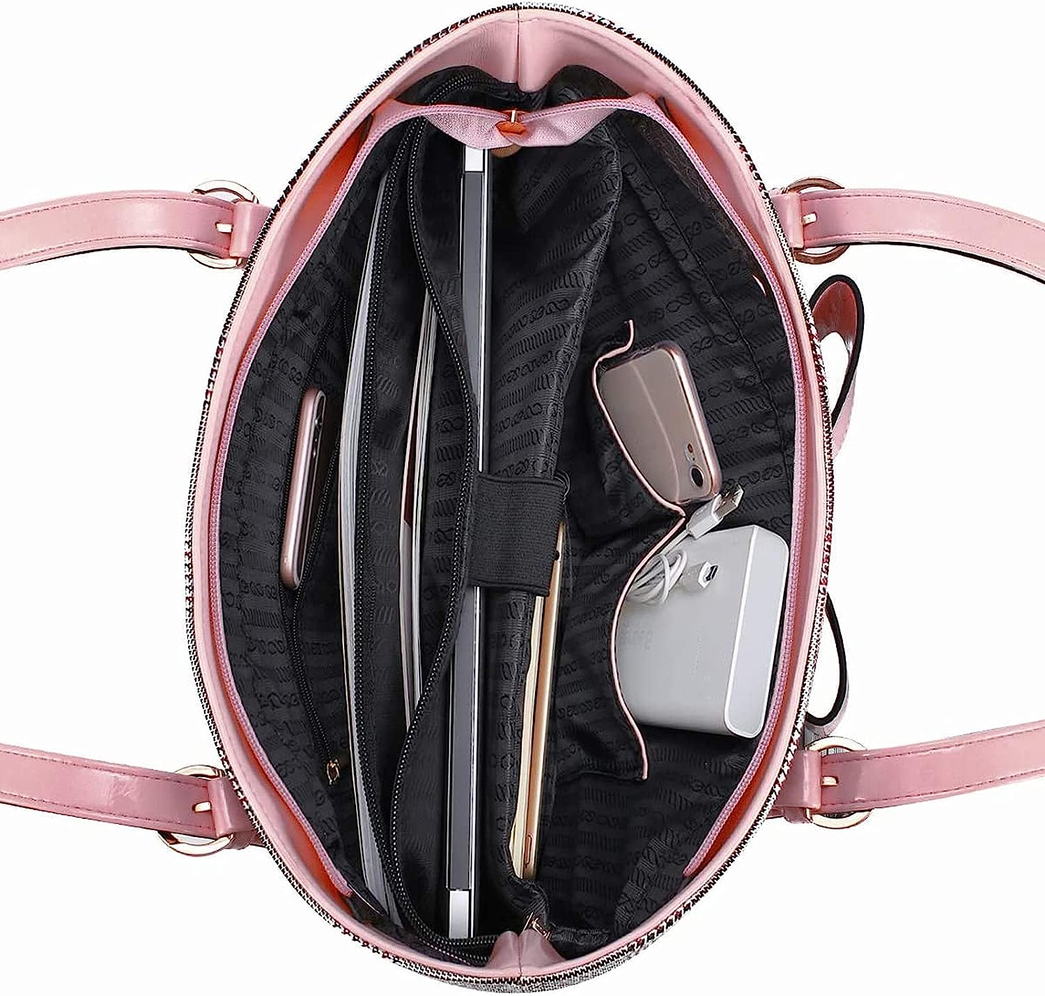 MOSISO Laptop Bag for Women Compatible with MacBook Air 15 inch M2 A2941 2023/Pro 16 inch M3 M2 M1 2023-2019, PU Leather Large Capacity Travel Briefcase with Bowknot Grid MO-GID001GYPK iMosiso