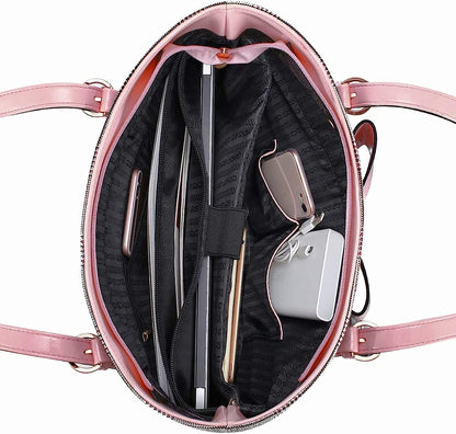 MOSISO Laptop Bag for Women Compatible with MacBook Air/Pro, 13-13.3 inch Notebook, Compatible with MacBook Pro 14 M3 M2 M1, PU Leather Large Capacity Travel Briefcase with Bowknot Grid MO-GID001GYPK iMosiso