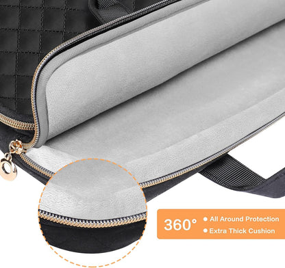 MOSISO 360 Protective Laptop Sleeve Compatible with MacBook Air/Pro, 13-13.3 inch Notebook,Compatible with MacBook Pro 14 inch 2023-2021 M2 M1, Square Quilted Bag with 2 Pockets&Handle&Belt, Black iMosiso