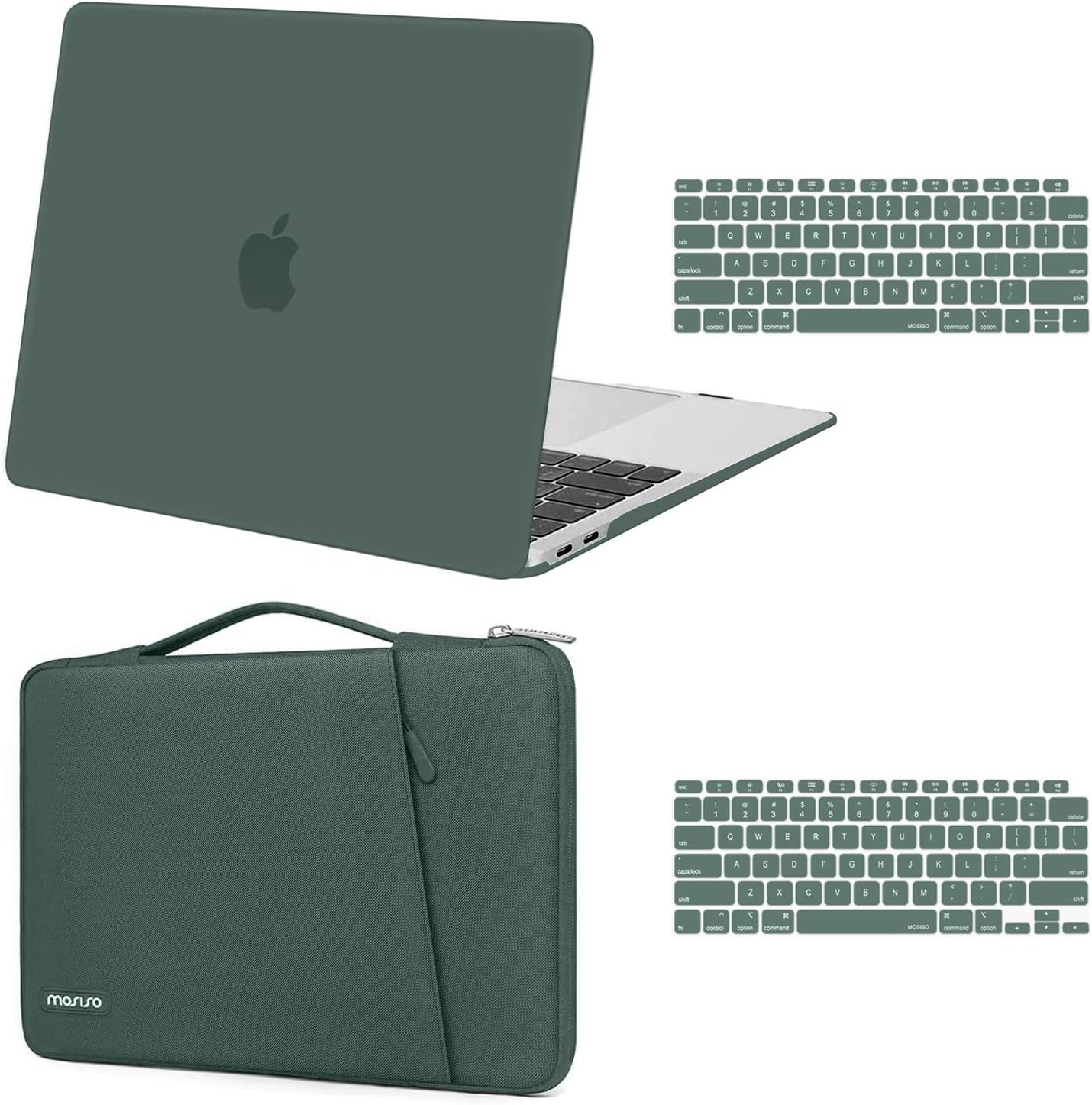 MOSISO Compatible with MacBook Air 13 inch Case 2022 2021 2020 2019 2018 Release A2337 M1 A2179 A1932 Retina Display Touch ID, Plastic Hard Shell&360 Protective Sleeve Bag&Keyboard Skin,Midnight Green iMosiso