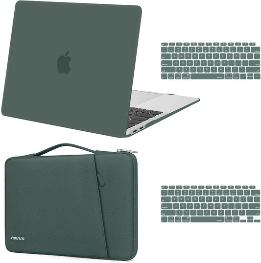 MOSISO Compatible with MacBook Air 13 inch Case 2022 2021 2020 2019 2018 Release A2337 M1 A2179 A1932 Retina Display Touch ID, Plastic Hard Shell&360 Protective Sleeve Bag&Keyboard Skin,Midnight Green iMosiso