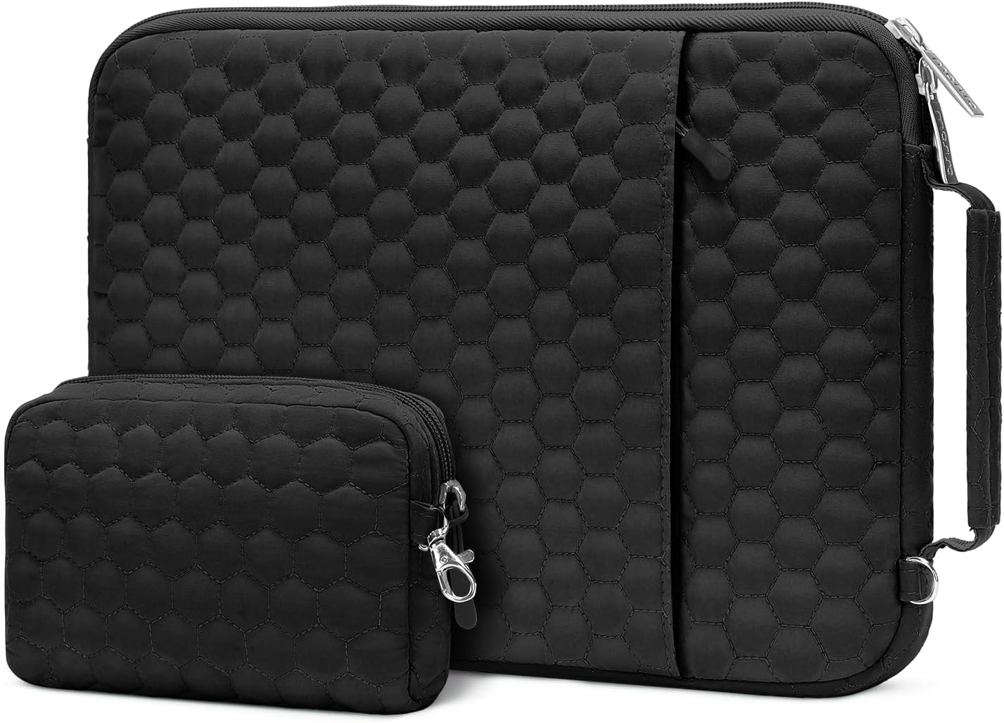 MOSISO Laptop Sleeve Compatible with MacBook Air 15 inch M2 A2941/Pro 16 M3 A2991 M2 A2780 M1 A2485 A2141 2013-2019, 15-15.6 inch Notebook, Hexagon Vertical Bag with Small Case&Side Handle&Belt, Black iMosiso