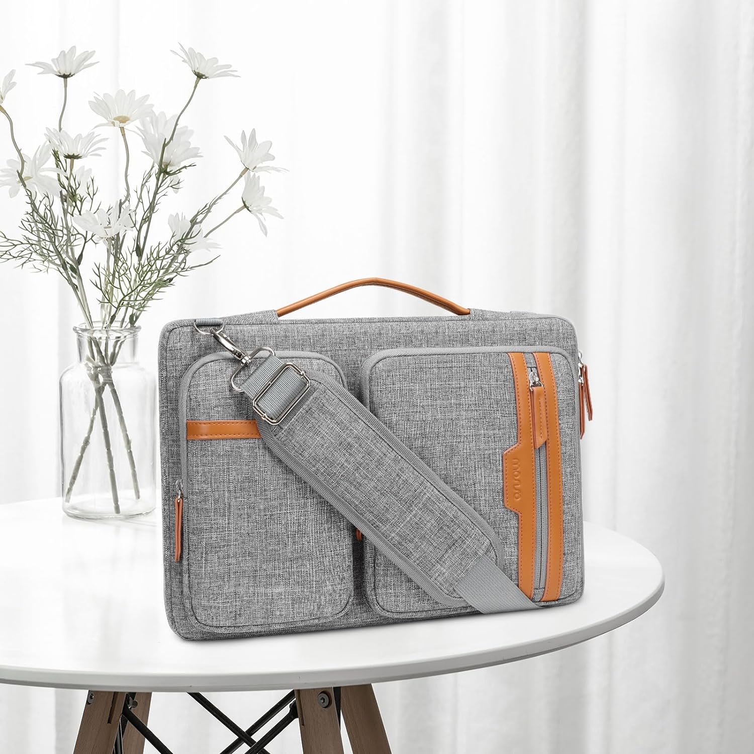 MOSISO 360 Protective Laptop Bag, 13.3 inch Computer Bag Compatible with MacBook Pro 14, HP, Dell, Asus Notebook, Side Open Messenger Bag with 2 Rectangle Zipper Pockets & Extendable Handle, Gray iMosiso