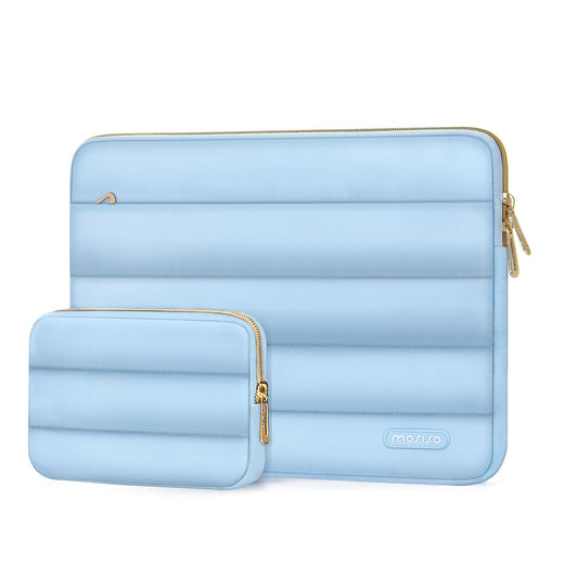 MOSISO 13.3 inch Laptop Case, 13-13.3 inch Puffy Laptop Sleeve Compatible with MacBook Air 13 13.6 M4 M3 M2 M1/Pro 13/Pro 14, HP Dell ASUS Lenovo,Polyester Horizontal Bag with Small Case, Brown