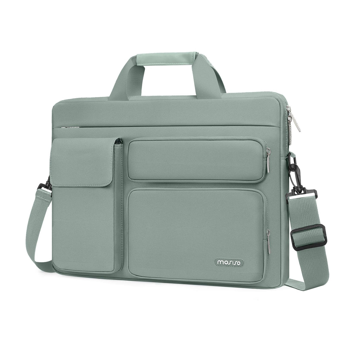 MOSISO Laptop Shoulder Bag 13-17.3 inch - Fits MacBook Pro 16, HP, Dell, Lenovo - 2 Raised Pockets, 1 Flapover & 1 Horizontal Pocket + Handle & Belt
