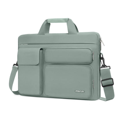 MOSISO Laptop Shoulder Bag, 13-17.3 Inch Notebook Case with 2 Raised & 1 Flapover Horizontal Pockets, Handle & Luggage Strap Fits MacBook Air Pro HP Dell Asus Lenovo