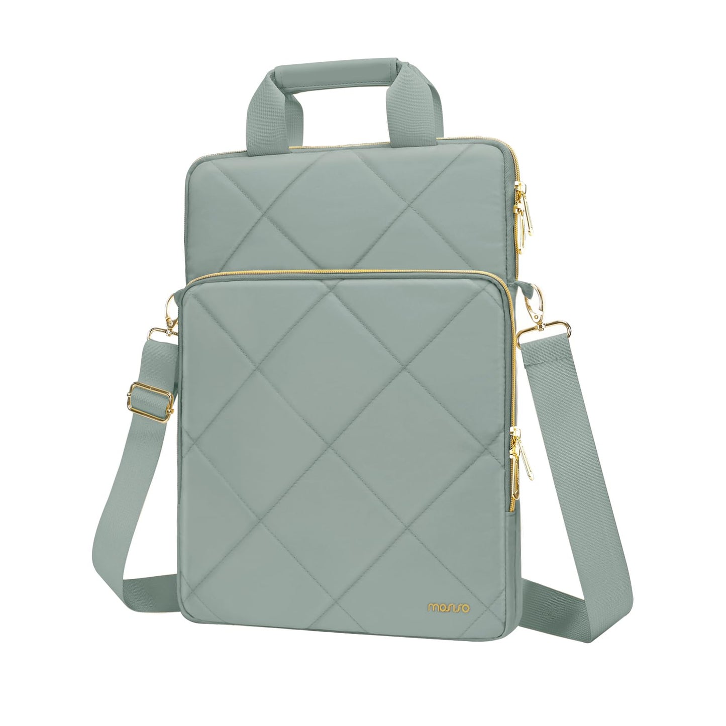 MOSISO Vertical Laptop Shoulder Bag,Computer Bag,Rhombus Quilted Messenger Bag with Front Pocket&Handle&Belt iMosiso