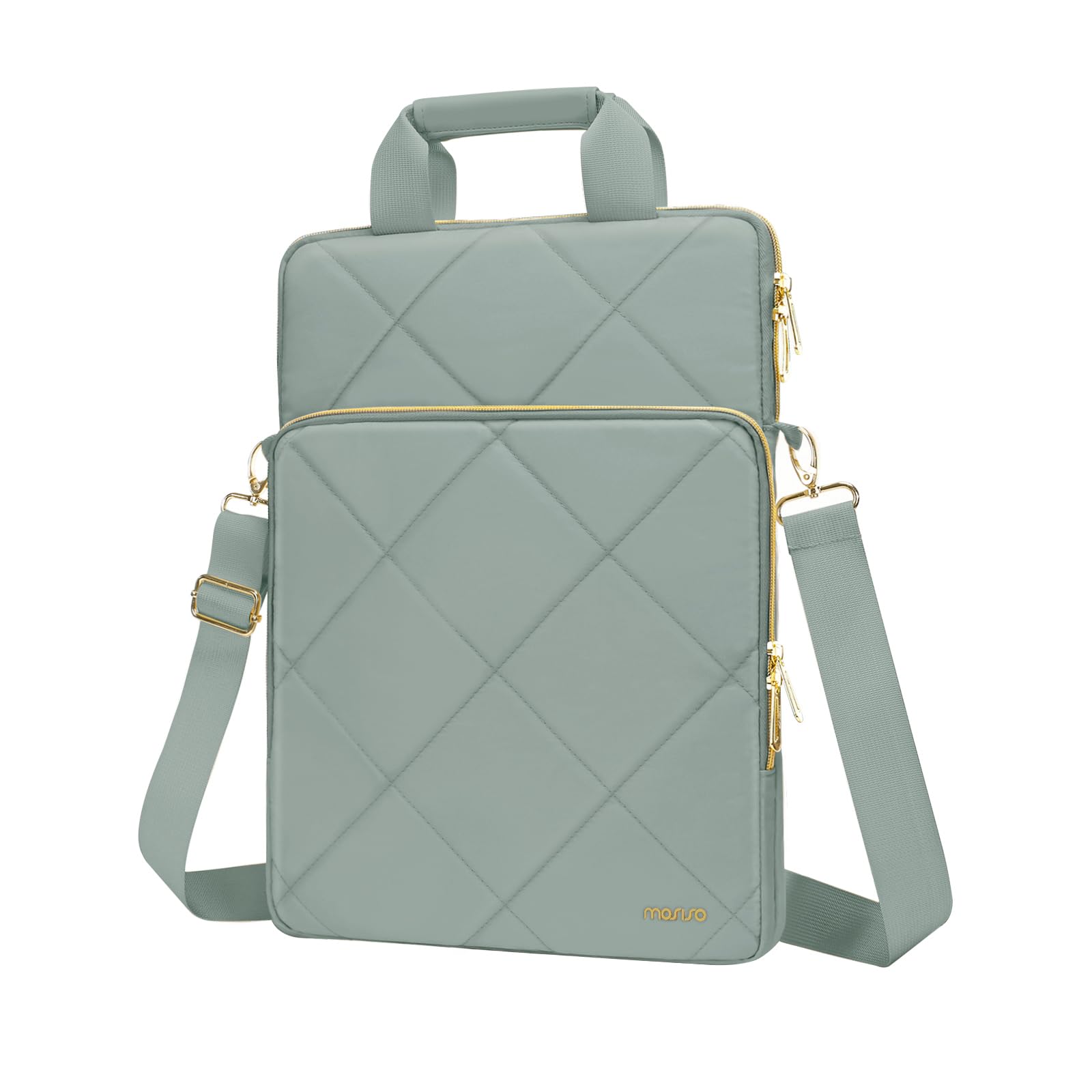 MOSISO Vertical Laptop Shoulder Bag,Computer Bag,Rhombus Quilted Messenger Bag with Front Pocket&Handle&Belt iMosiso