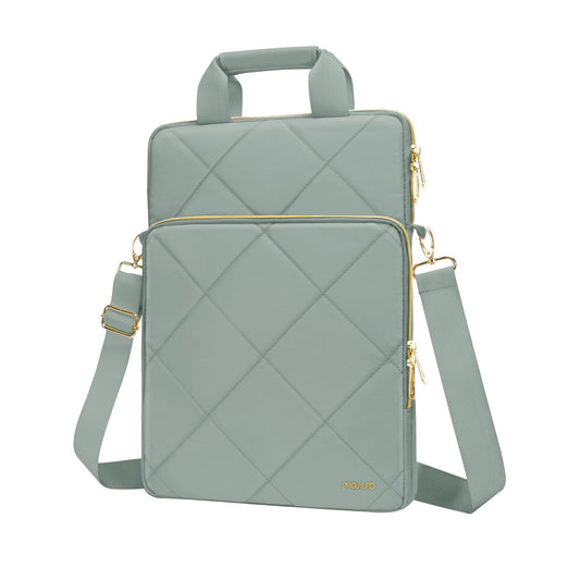 MOSISO Vertical Laptop Shoulder Bag,Computer Bag,Rhombus Quilted Messenger Bag with Front Pocket&Handle&Belt iMosiso