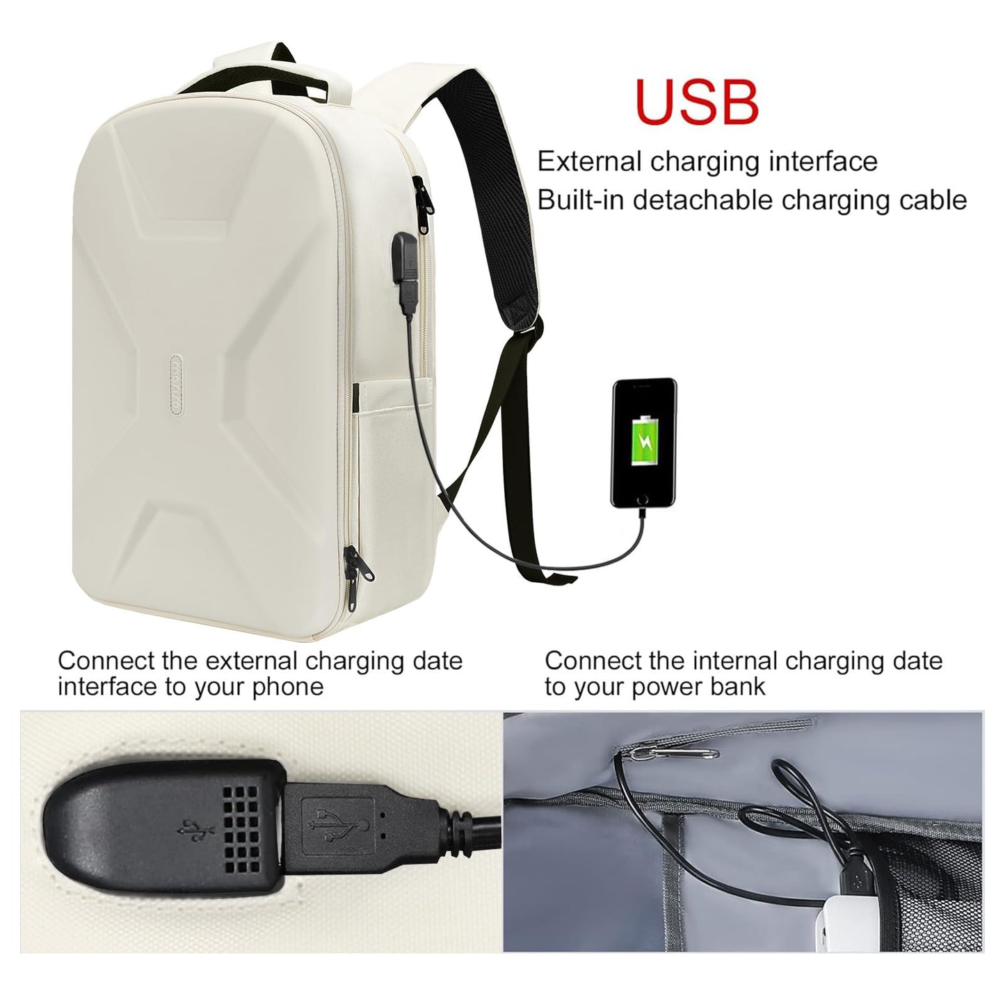 MOSISO 15.6-16 inch 35L Laptop Backpack with USB Charging Port for Women Men, Waterproof Hardshell Travel Business Computer Bag, Anti-Theft Daypack with Luggage Strap, Beige iMosiso