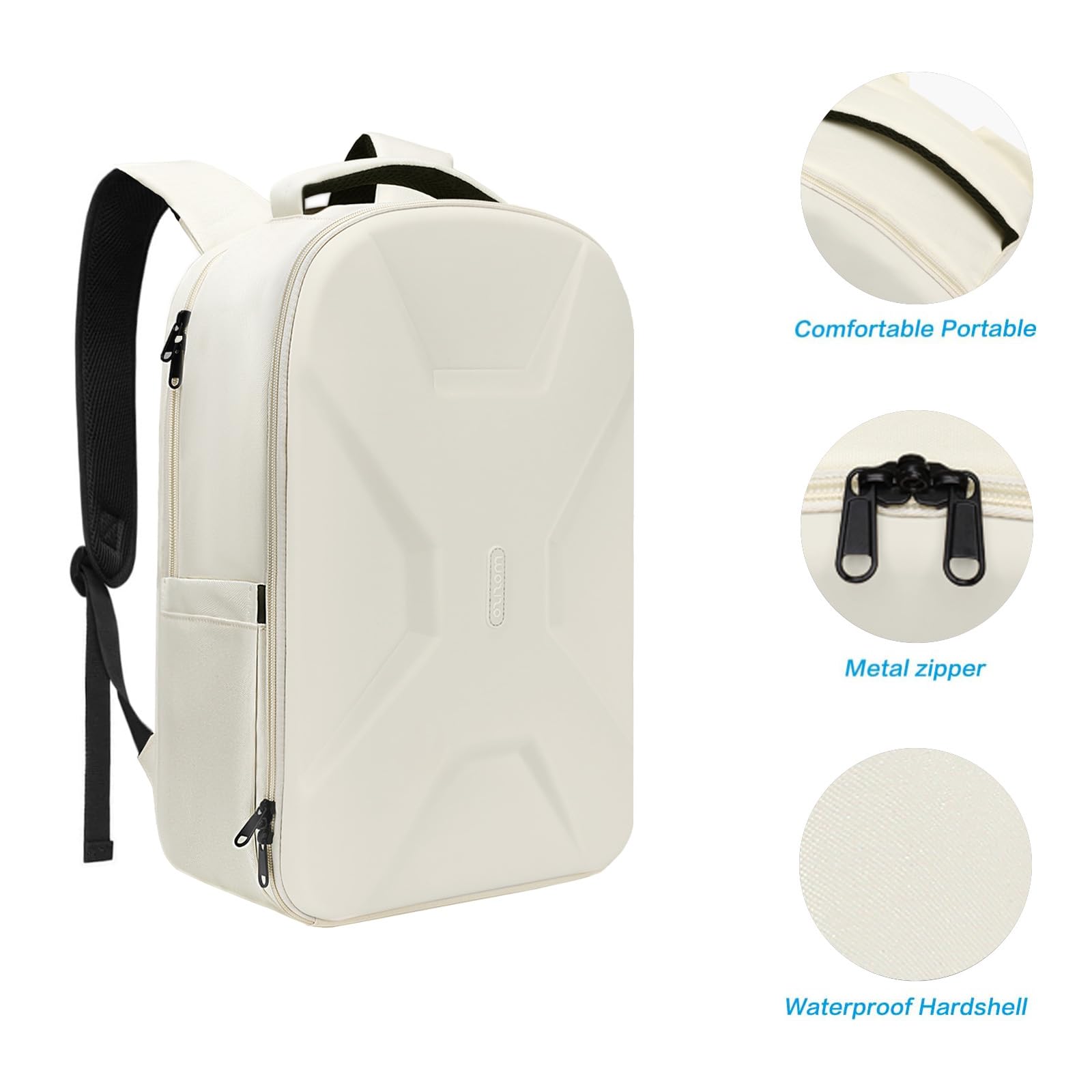 MOSISO 15.6-16 inch 35L Laptop Backpack with USB Charging Port for Women Men, Waterproof Hardshell Travel Business Computer Bag, Anti-Theft Daypack with Luggage Strap, Beige iMosiso