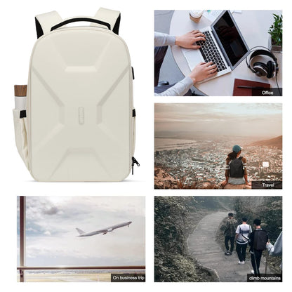 MOSISO 15.6-16 inch 35L Laptop Backpack with USB Charging Port for Women Men, Waterproof Hardshell Travel Business Computer Bag, Anti-Theft Daypack with Luggage Strap, Beige iMosiso