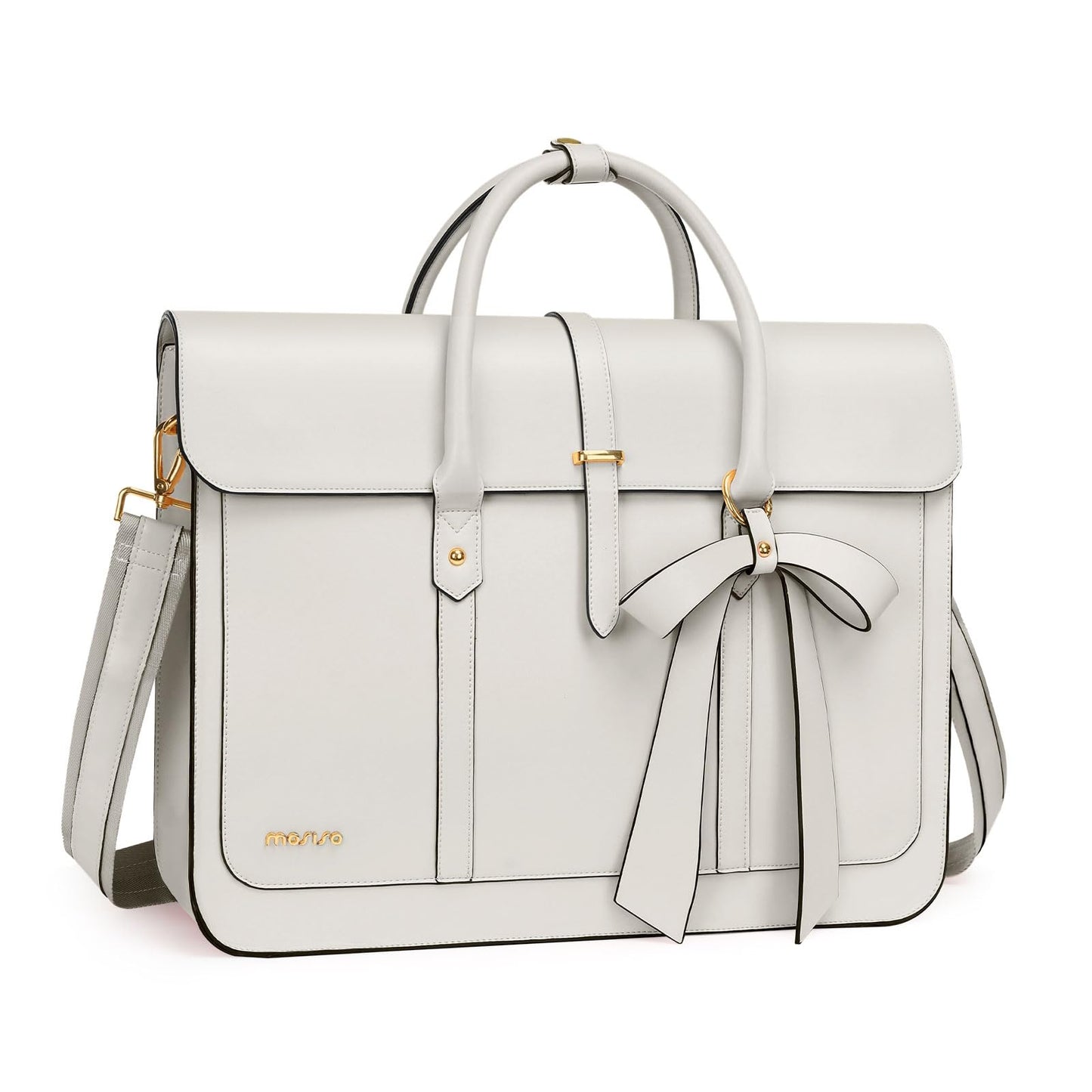 MOSISO Laptop Bag for Women, 13-17 inch PU Leather Laptop Shoulder Bags Convertible Backpack, 13.3 inch Messenger Bags Casual Handbag Work Briefcase Travel Computer Bag with Bowknot