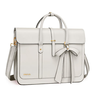 MOSISO Laptop Bag for Women, 13-17 inch PU Leather Laptop Shoulder Bags Convertible Backpack, 13.3 inch Messenger Bags Casual Handbag Work Briefcase Travel Computer Bag with Bowknot