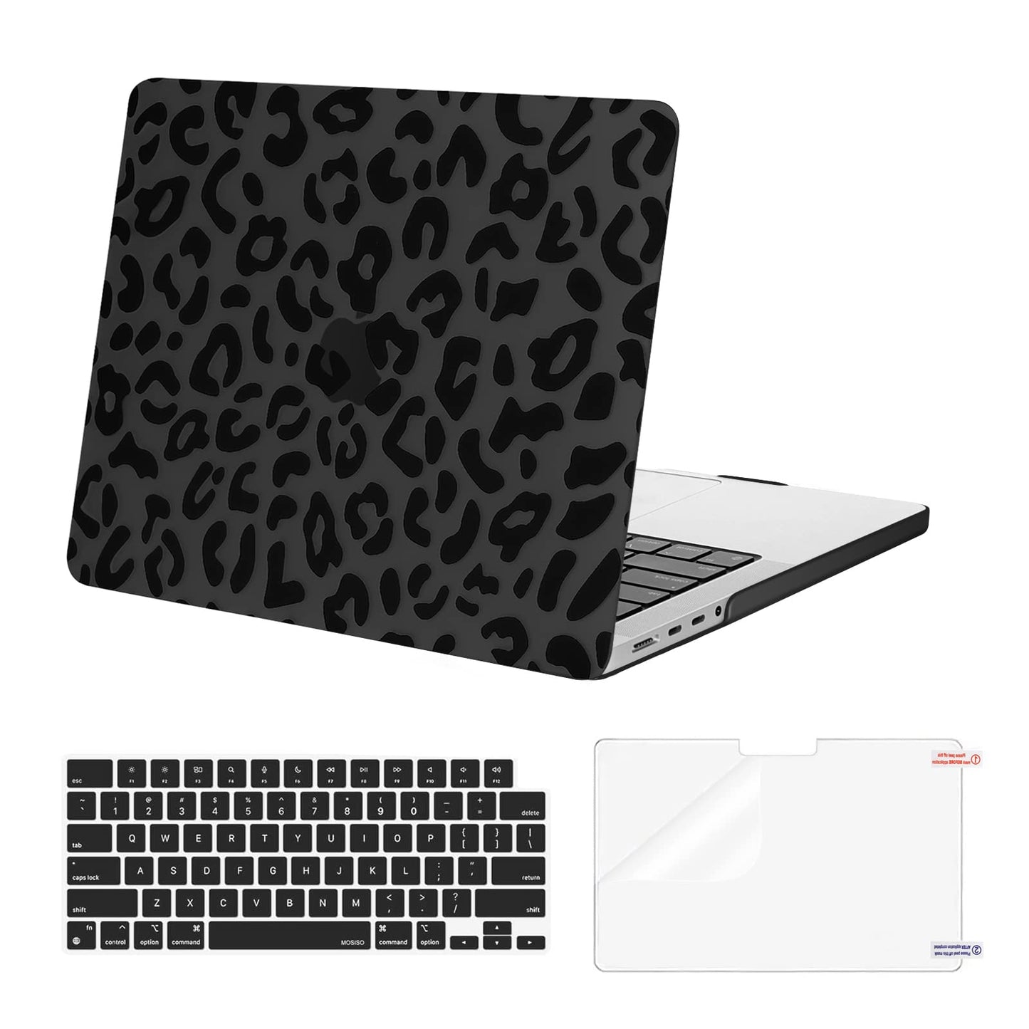MOSISO Compatible with MacBook Pro 14 inch Case 2025-2021 M4 M3 M2 M1 A3112 A3185 A3401 A2918 A2992 A2779 A2442 Pro Max Chip, Plastic Leopard Grain Hard Shell&Keyboard Cover&Screen Protector, Black