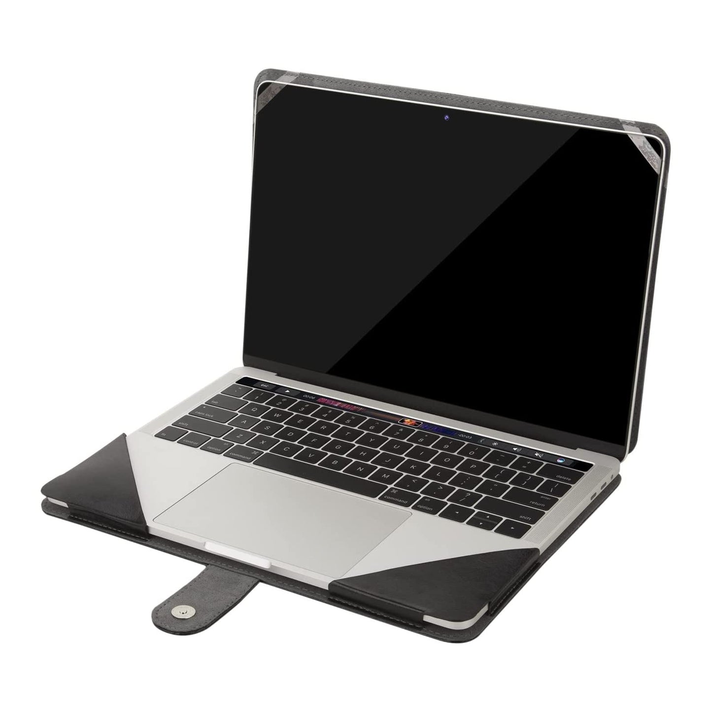 MOSISO Compatible with MacBook Air 15 inch M4 A3241 M3 A3114 M2 A2941 2025 2024 2023/ Pro 15 Case A1990 A1707 2019-2016, PU Leather Portfolio Protective Stand Cover Sleeve with Clear Strip, Black