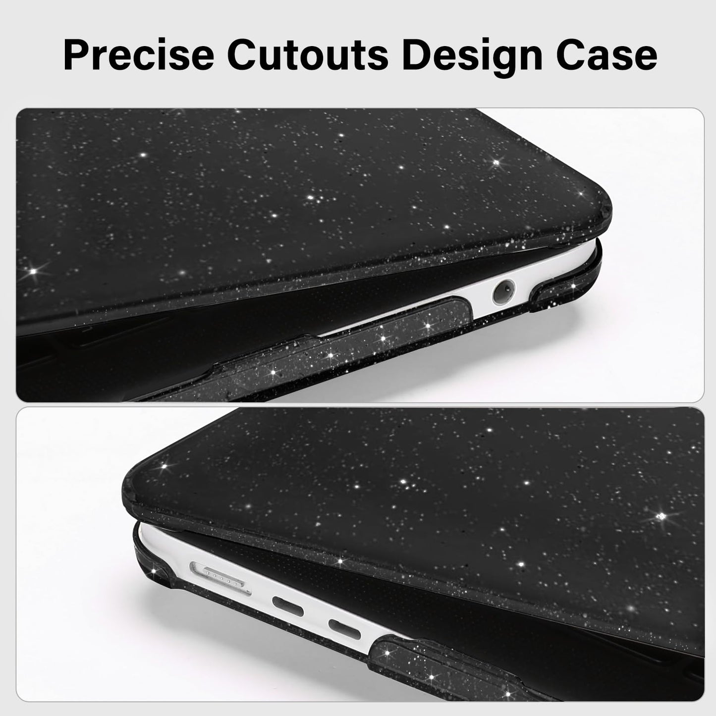 MOSISO Compatible with MacBook Air 15 inch Case 2025 2024 2023 Release M4 A3241 M3 A3114 M2 A2941, Sparkly Glitter Plastic Hard Shell&Keyboard Cover&Screen Protector&Webcam Cover&Type C, Black