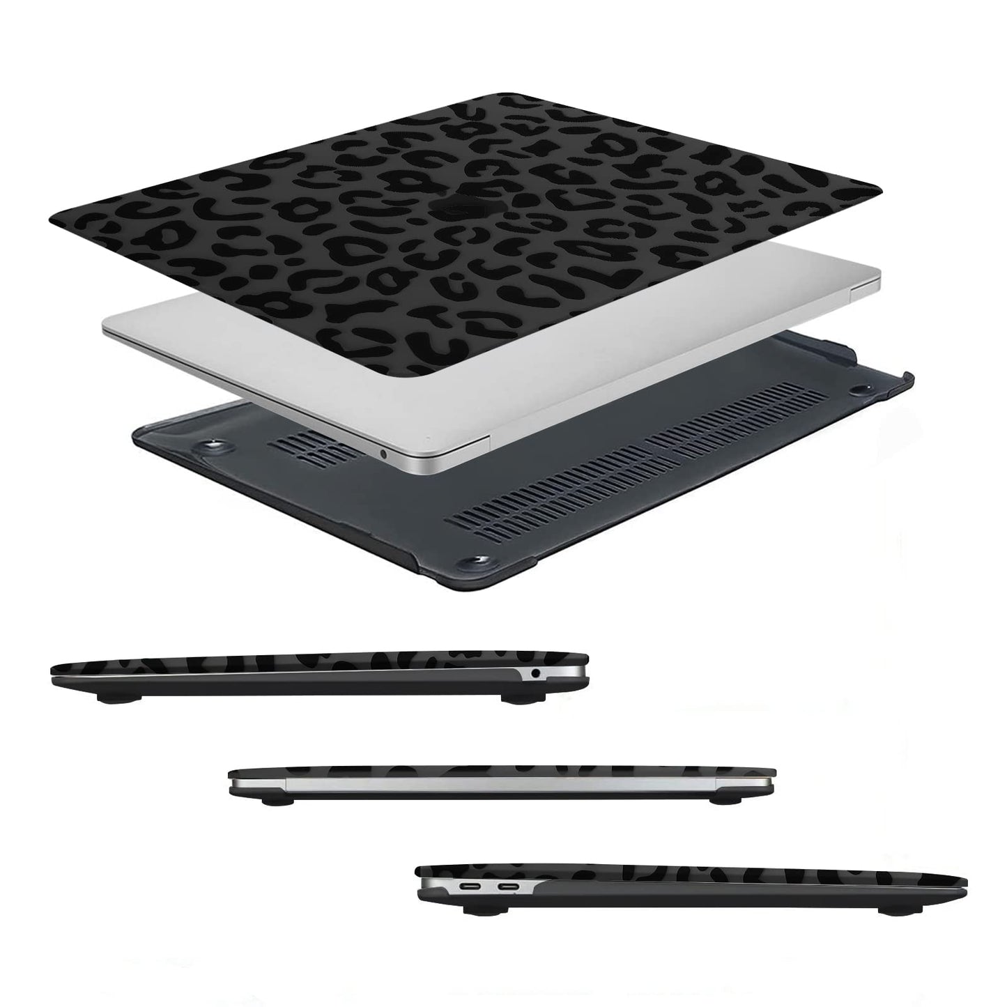 MOSISO Compatible with MacBook Air 13 inch Case 2022 2021 2020 2019 2018 Release A2337 M1 A2179 A1932 Retina Display, Plastic Leopard Grain Hard Shell Case&Keyboard Cover&Screen Protector, Black