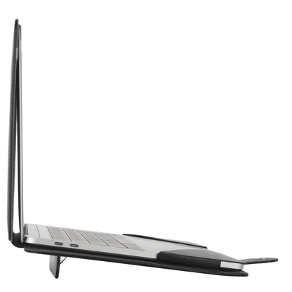 MOSISO Compatible with MacBook Air 15 inch M4 A3241 M3 A3114 M2 A2941 2025 2024 2023/ Pro 15 Case A1990 A1707 2019-2016, PU Leather Portfolio Protective Stand Cover Sleeve with Clear Strip, Black