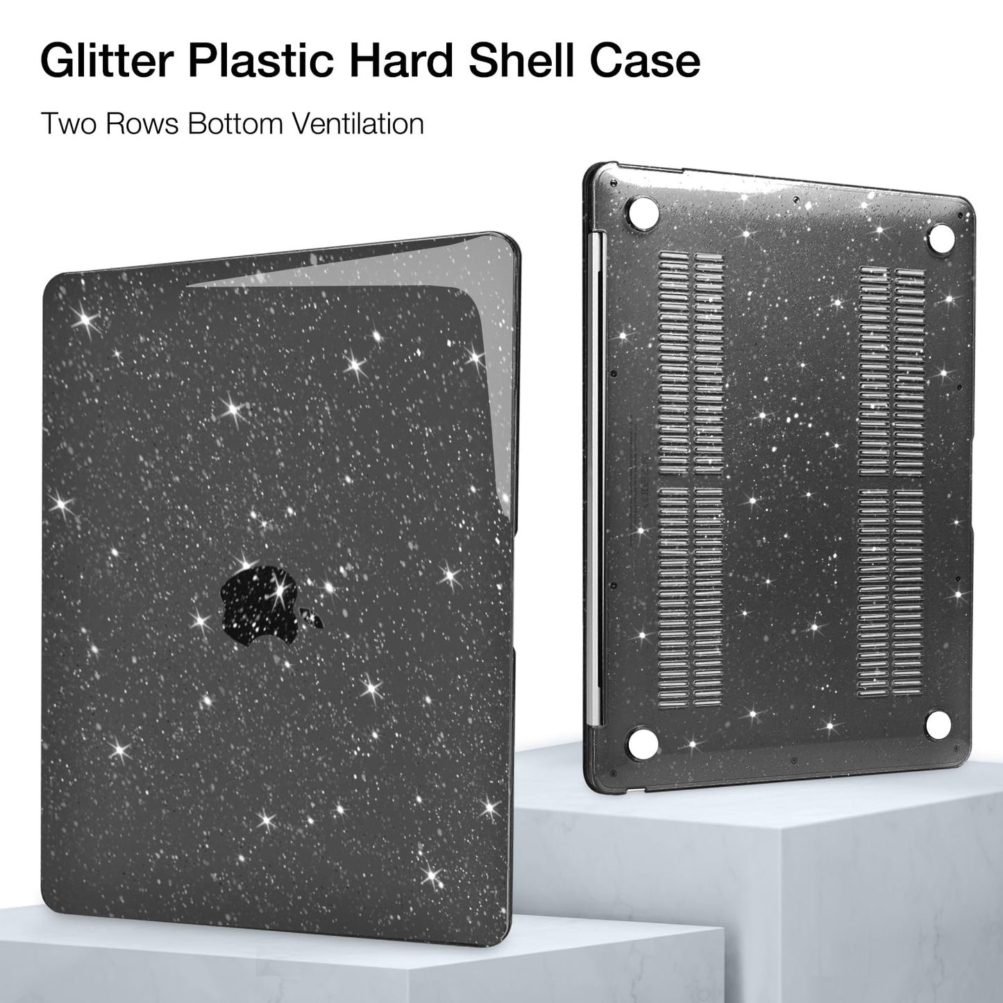 MOSISO Compatible with MacBook Air 15 inch Case 2025 2024 2023 Release M4 A3241 M3 A3114 M2 A2941, Sparkly Glitter Plastic Hard Shell&Keyboard Cover&Screen Protector&Webcam Cover&Type C, Black