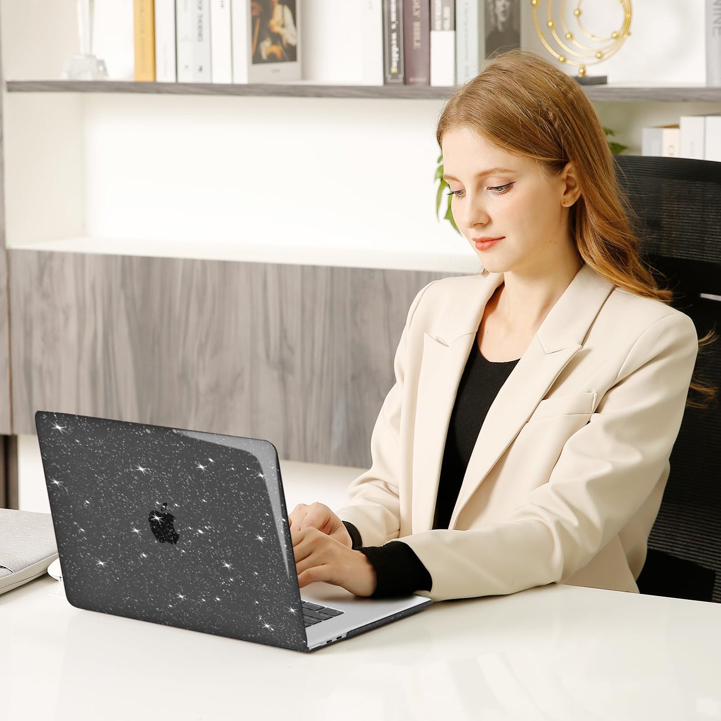 MOSISO Compatible with MacBook Air 15 inch Case 2025 2024 2023 Release M4 A3241 M3 A3114 M2 A2941, Sparkly Glitter Plastic Hard Shell&Keyboard Cover&Screen Protector&Webcam Cover&Type C, Black