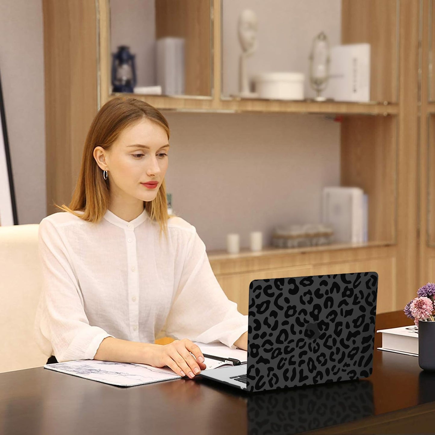 MOSISO Compatible with MacBook Air 15 inch Case 2025 2024 2023 Release M4 A3241 M3 A3114 M2 A2941 with Touch ID, Plastic Leopard Grain Hard Shell Case & Keyboard Cover & Screen Protector, Black