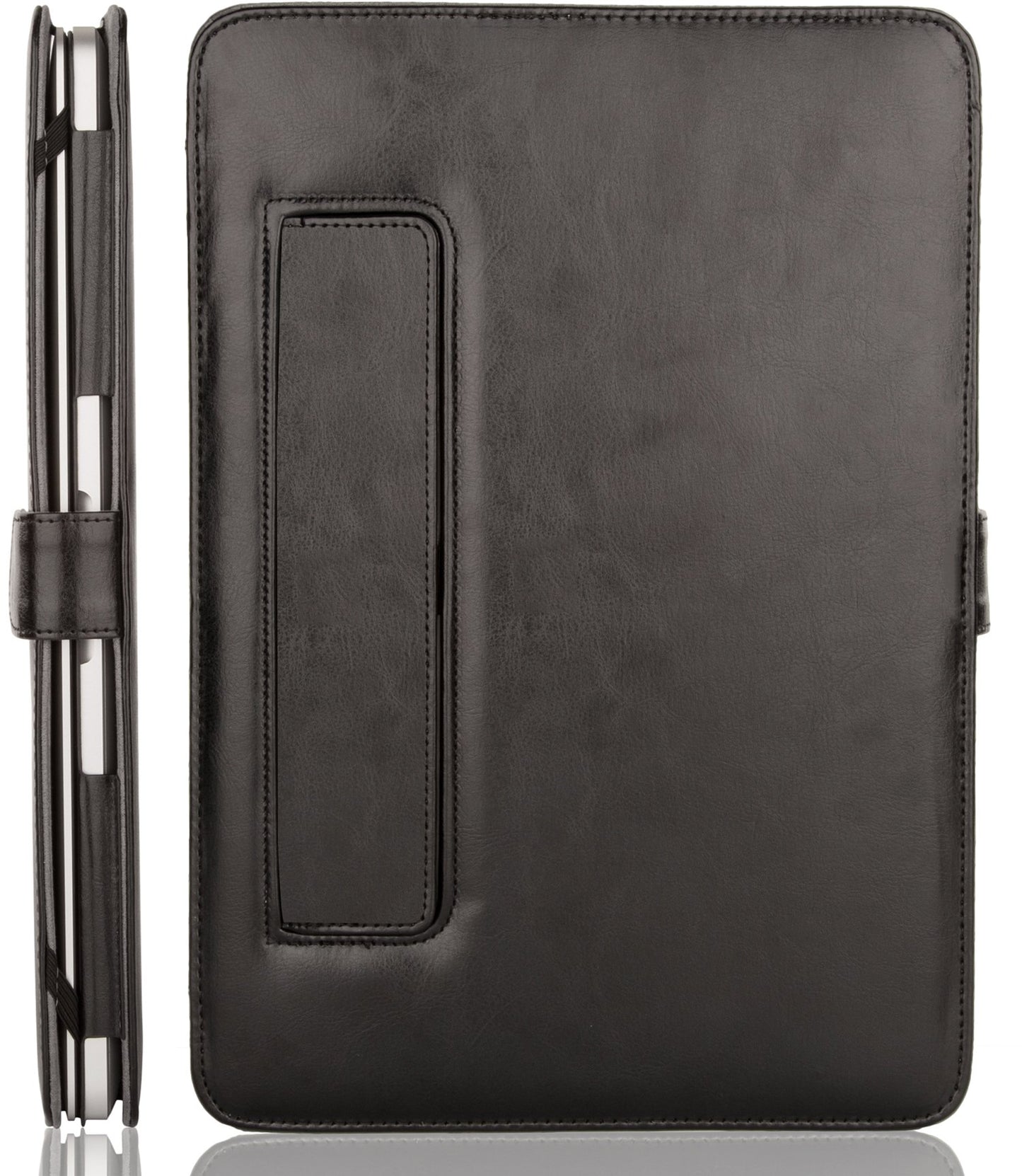 MOSISO Compatible with MacBook Air 15 inch M4 A3241 M3 A3114 M2 A2941 2025 2024 2023/ Pro 15 Case A1990 A1707 2019-2016, PU Leather Portfolio Protective Stand Cover Sleeve with Clear Strip, Black