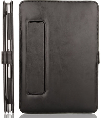 MOSISO Compatible with MacBook Air 15 inch M4 A3241 M3 A3114 M2 A2941 2025 2024 2023/ Pro 15 Case A1990 A1707 2019-2016, PU Leather Portfolio Protective Stand Cover Sleeve with Clear Strip, Black