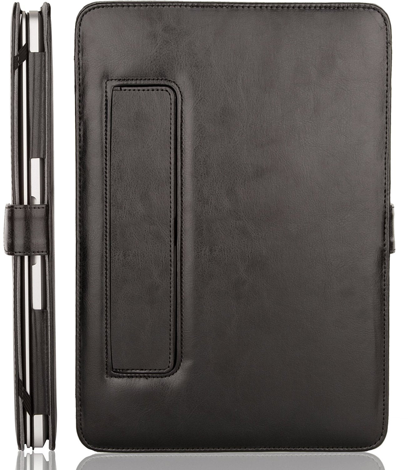 MOSISO Compatible with MacBook Pro 15 inch Retina (A1398, Version 2015/2014/2013/end 2012), PU Leather Portfolio Protective Stand Cover Sleeve, Black