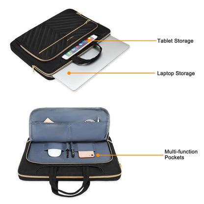 MOSISO 360 Protective Laptop Shoulder Bag,13-15.6 inch Computer Bag Compatible with MacBook Pro 14-16, HP, Dell, Asus Notebook,Messenger Briefcase with Front Quilted Raised Horizontal Pockets, Black iMosiso