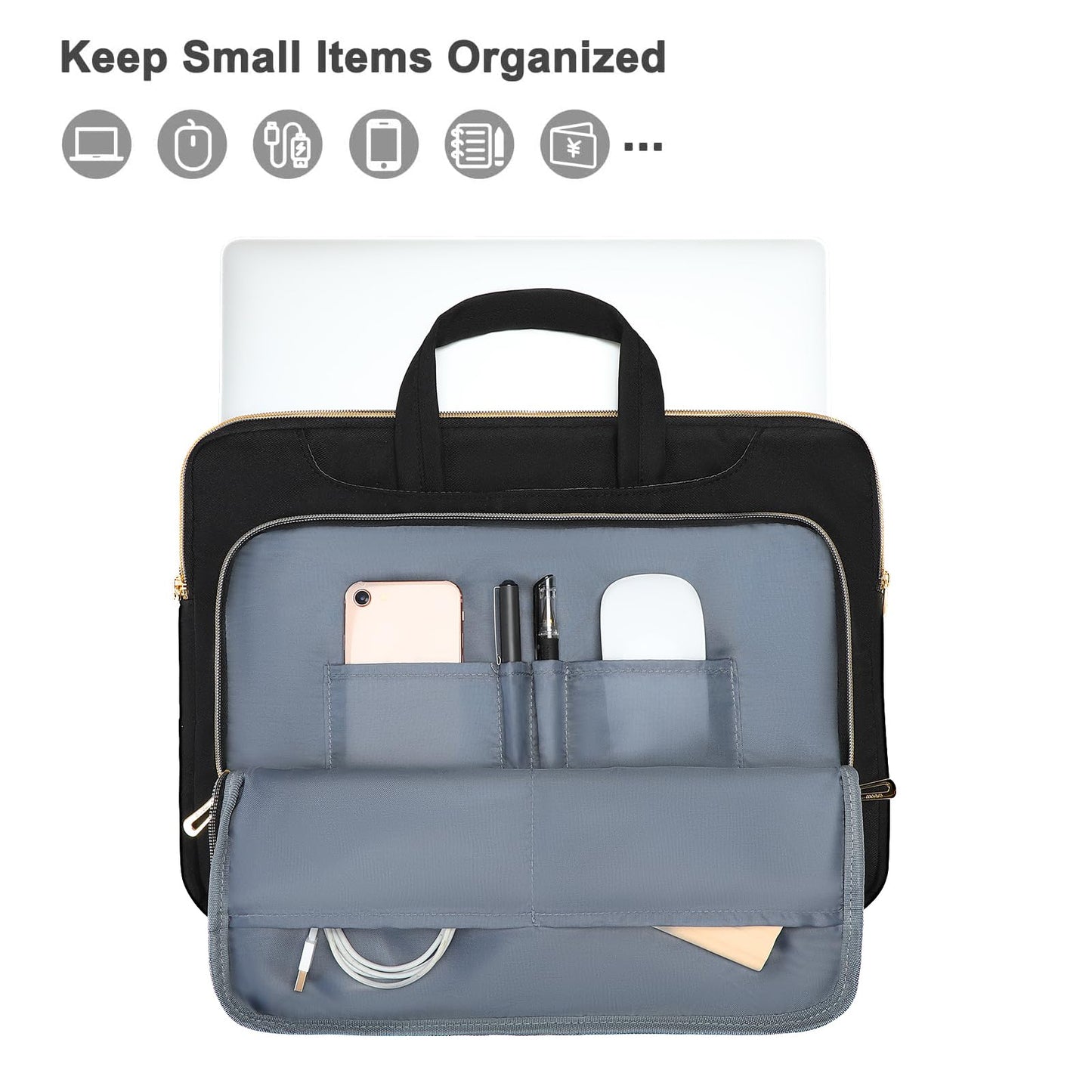 MOSISO 360 Protective Laptop Shoulder Bag,13-15.6 inch Computer Bag Compatible with MacBook Pro 14-16, HP, Dell, Asus Notebook,Messenger Briefcase with Front Quilted Raised Horizontal Pockets, Black iMosiso