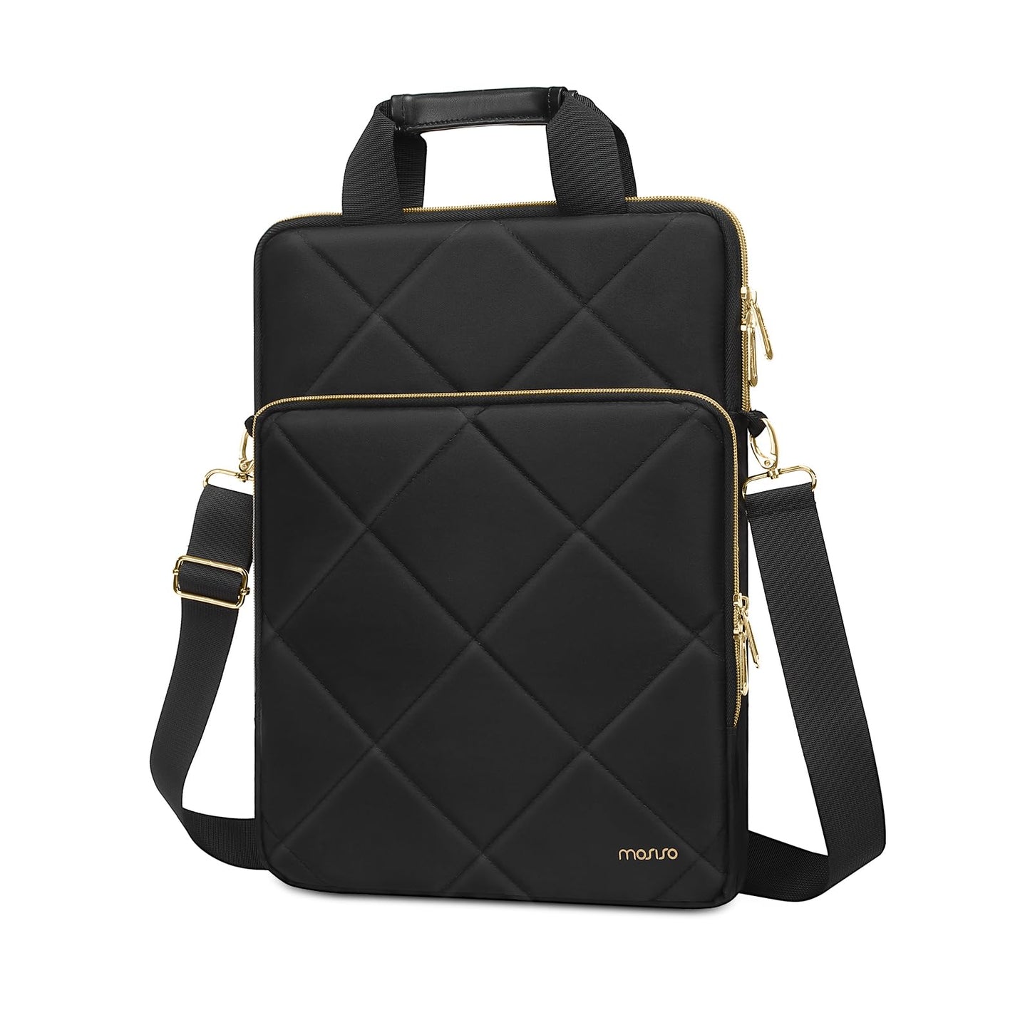 MOSISO Vertical Laptop Shoulder Bag,Computer Bag,Rhombus Quilted Messenger Bag with Front Pocket&Handle&Belt iMosiso