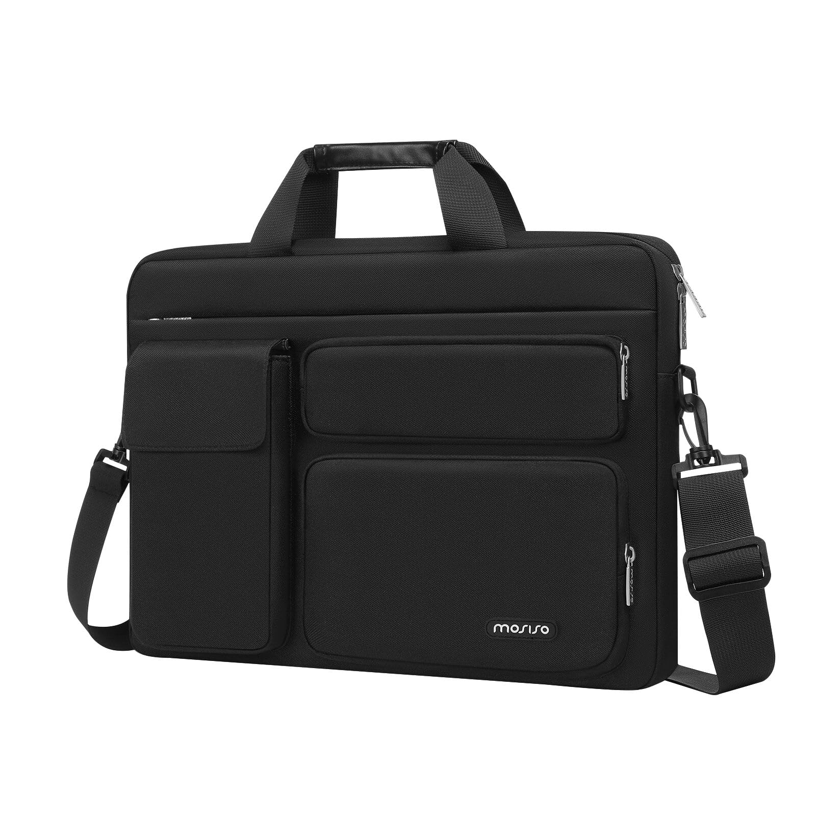 MOSISO Laptop Shoulder Bag 13-17.3 inch, 13 inch Computer Bag Compatible with MacBook Air M4 M3 M2 M1 2025-2018/Pro M2 M1 2025-2016 with 2 Raised&1 Flapover&1 Horizontal Pocket&Handle&Belt, Black iMosiso