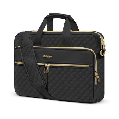 MOSISO Square Quilted Laptop Briefcase Messenger Bag, 3 Multi Pockets Shoulder Case with Luggage Strap, Fits 13–17.3 Inch MacBook HP Dell Lenovo for Business Travel