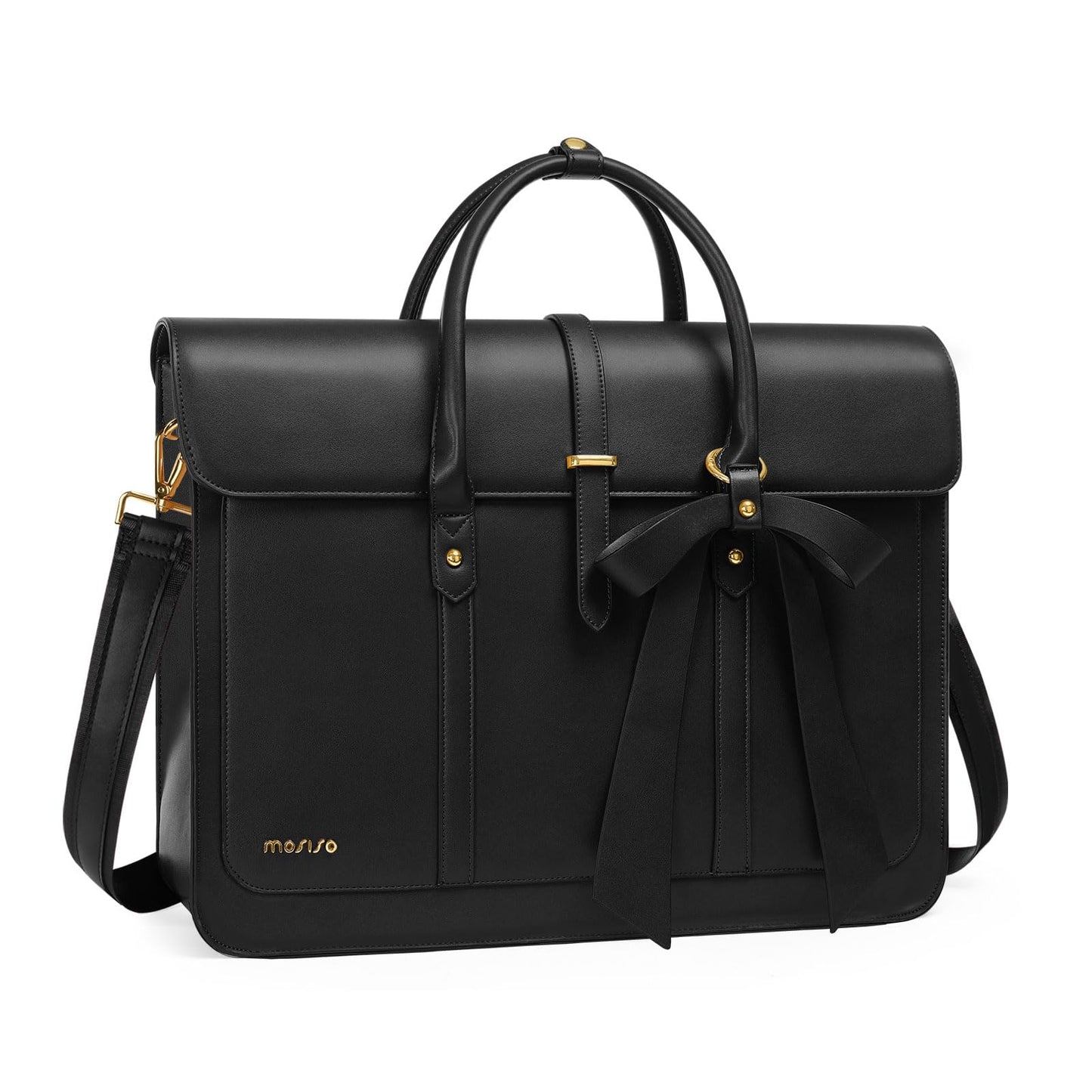 MOSISO Laptop Bag for Women, 13-17 inch PU Leather Laptop Shoulder Bags Convertible Backpack, 13.3 inch Messenger Bags Casual Handbag Work Briefcase Travel Computer Bag with Bowknot