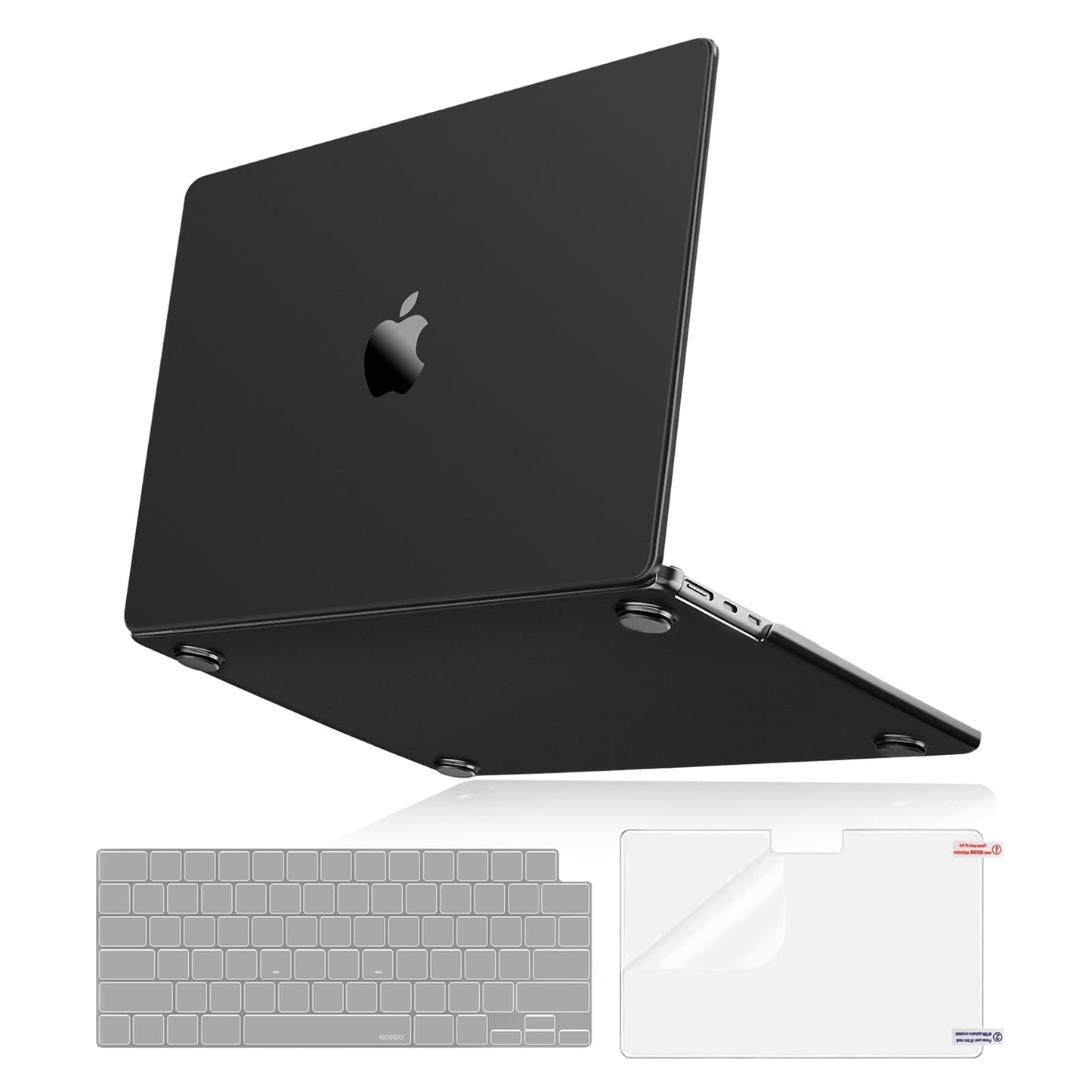 MOSISO Compatible with MacBook Air 13 inch Case 2025-2022 M4 A3240 M3 A3113 M2 A2681, Ultra-Thin Natural Original Color Hard Case&Keyboard Cover&Screen Film for MacBook Air 13.6 inch, Black Clear