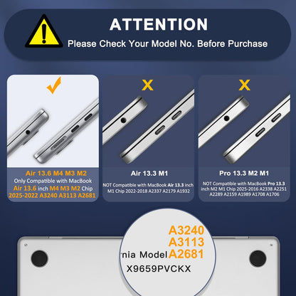 MOSISO Compatible with MacBook Air 13 inch Case 2025-2022 M4 A3240 M3 A3113 M2 A2681, Ultra-Thin Natural Original Color Hard Case&Keyboard Cover&Screen Film for MacBook Air 13.6 inch, Black Clear