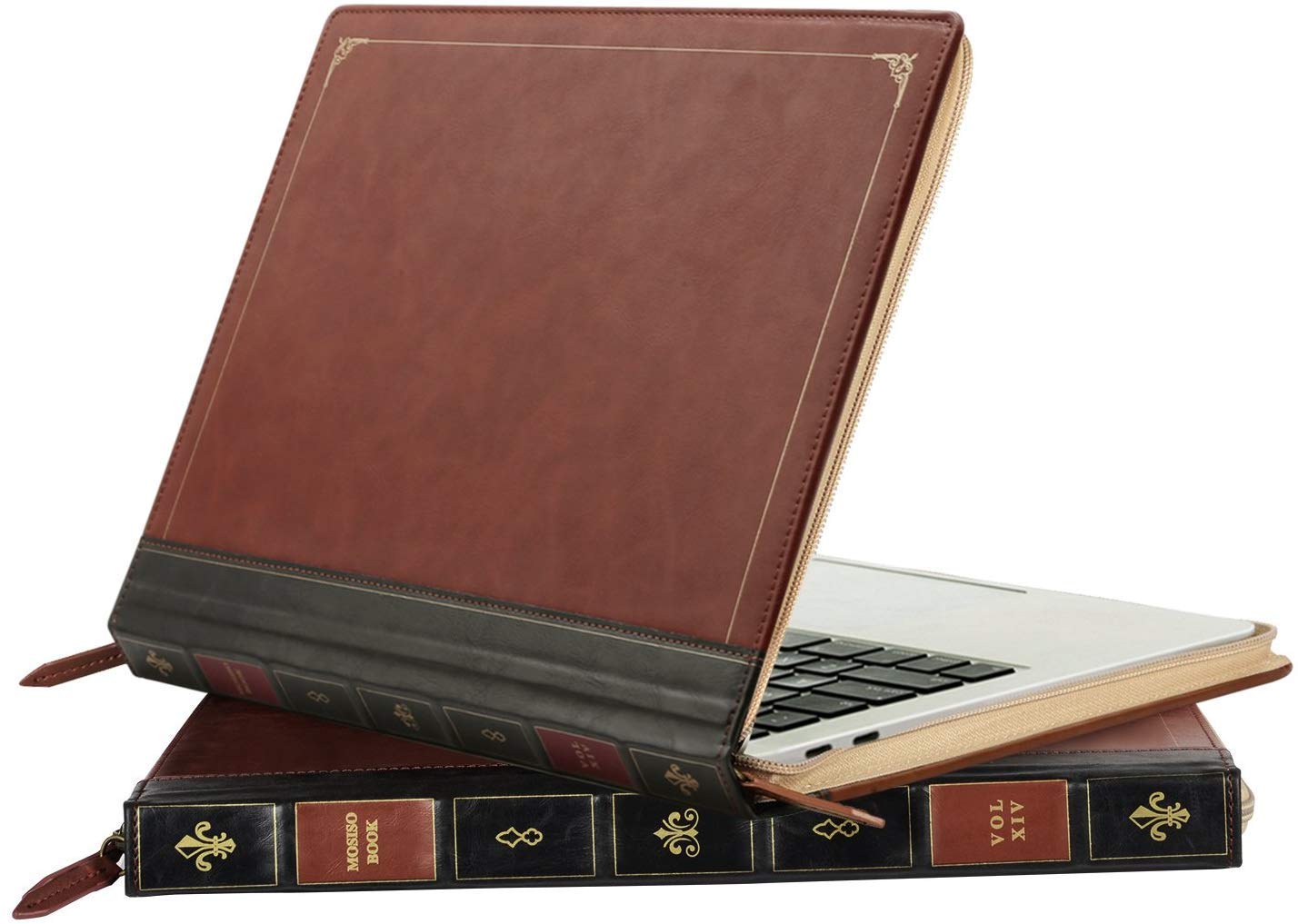 MOSISO Compatible with MacBook Air 15 inch 2025 2024 2023 M4 M3 M2/Pro 15 inch Case A1990 A1707 2019-2016, PU Leather Laptop Sleeve Vintage Retro Zippered Portfolio Protective Case Cover, Brown